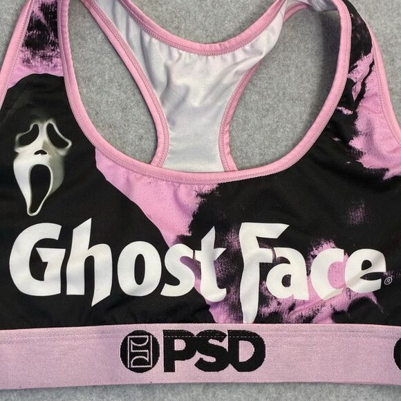 Women’s PSD Ghost Face Sports Bra Large Pink Black Racerback Scream - Picture 2 of 7